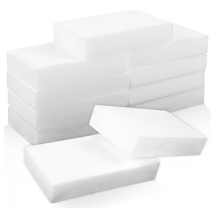 Set de 10 bureti magici, din melamina, elimina rapid si efficient petele si murdaria de pe orice suprafata, solutie perfecta pentru o curatenie impecabila, alb, 10 x 6 x 2 cm