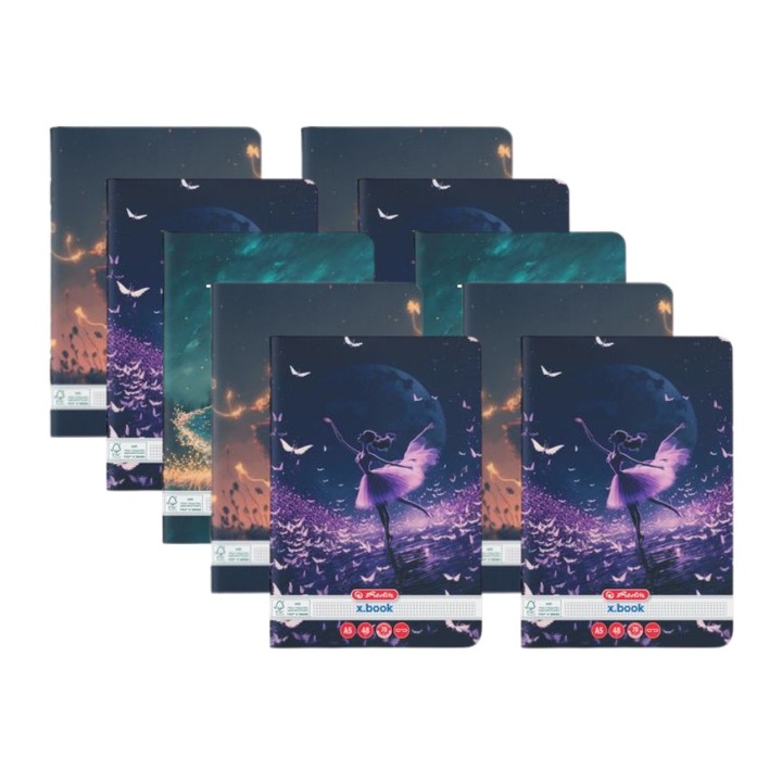 Set 10 x Caiet Matematica Herlitz A5, 48 file, 70g/mp, Motiv balerina