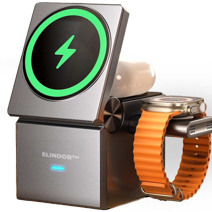 Magsafe 3 az 1-ben vezeték nélküli töltő, hordozható, vezeték nélküli összecsukható, gyorstöltés 22,5 W, telefontartó, kompatibilis iPhone-nal, Airpods, Apple Smartwatch, fekete