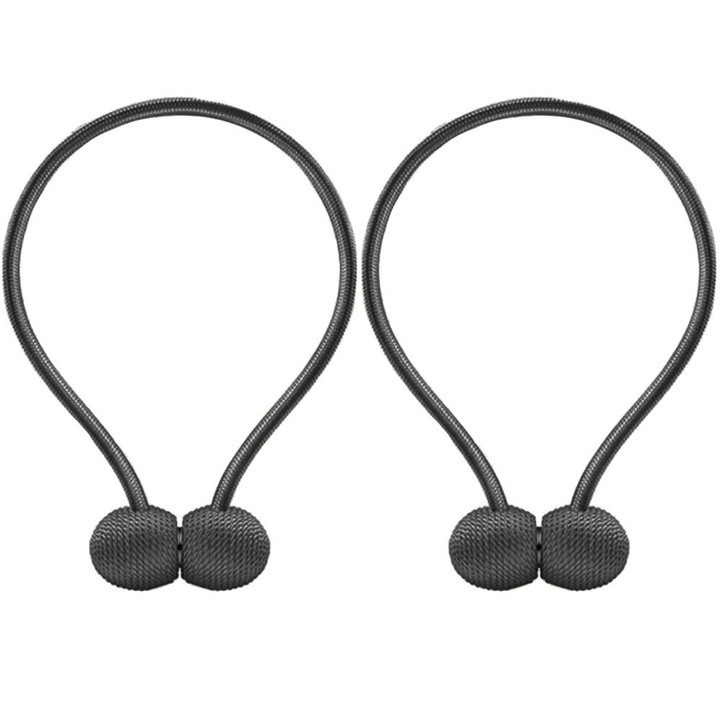 2 db dekoratív mágnes függönyökhöz, függönyökhöz, WTO®, modern és elegáns design, 45 cm hosszú, fekete