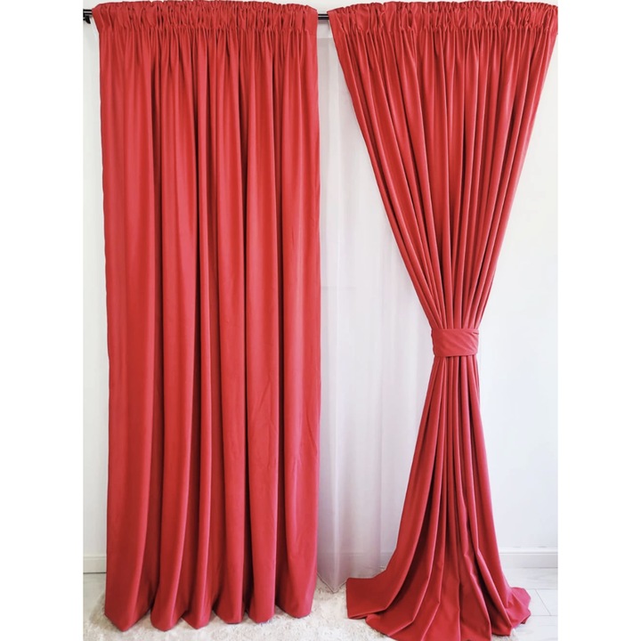 Draperie catifea rosu, model elegant, stil clasic, L 1m si H 2.5m