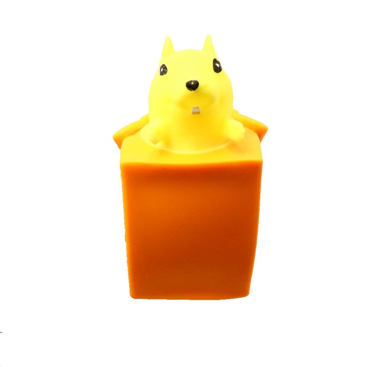 Figurina veverita in casa galbena, de silicon, antistres Jucarii, pentru copii, galben, 6 cm, Dalimag