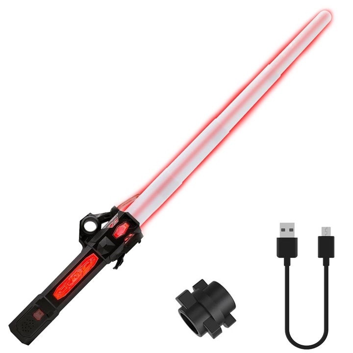 NUODWELL Star Wars играчка светлинен меч 7 цвята сменяем 3 режима въртене на върха на пръста прибиращ се USB зареждане пластмасов черен