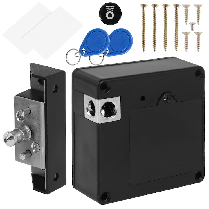 Скрито интелигентно заключване за гардероб, чекмедже, ценности, съблекалня, дом, офиси, отключено чрез NFC-RFID, за безопасност, 2 включени карти, WALALLA, черно