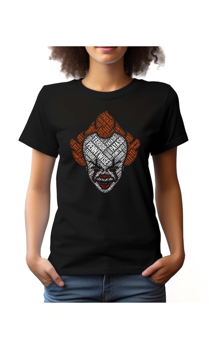 Bestcase® Tricou dama cu Imprimeu Pennywise, Din bumbac, Regular fit, Maneca scurta, NF645, Negru, XL