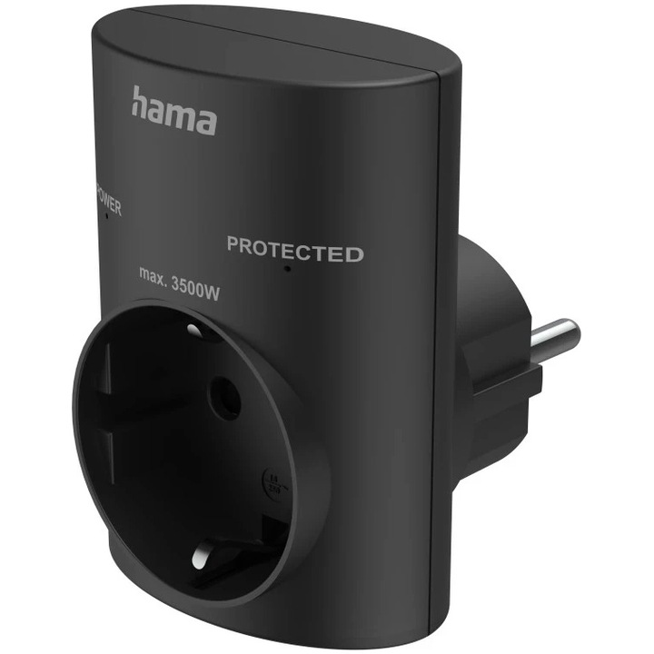 Адаптер Hama 00223322, Заземяване, Защита от пренапрежение, 16 A, 3680W, Черен
