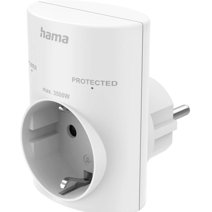 Адаптер Hama 00223321, Заземяване, Защита от пренапрежение, 16 A, 3680W, Бял