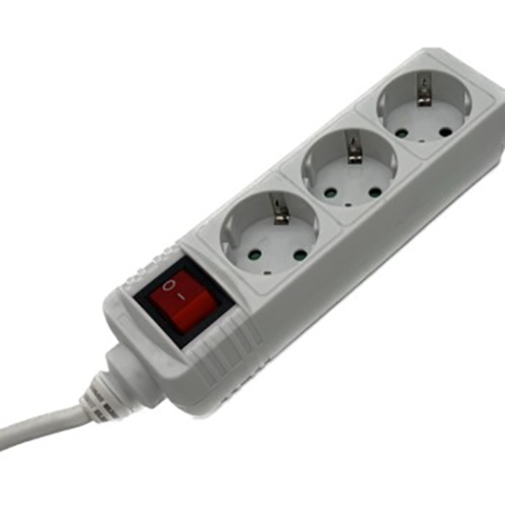 Разклонител Hama R9223805, С превключвател, 3 гнезда, H05VV-F3G1.5, 3 м, Бял