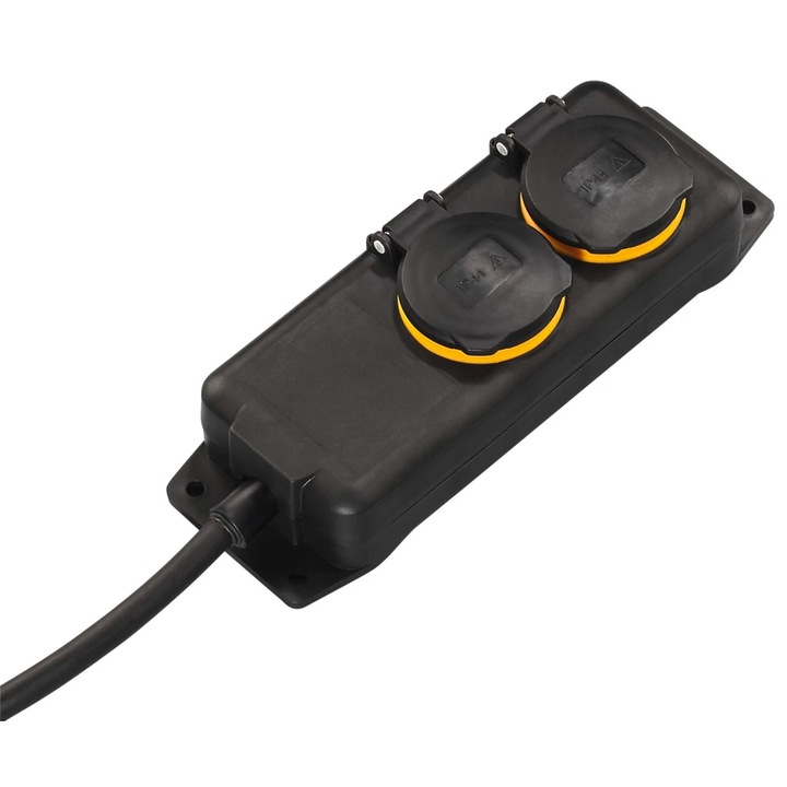Разклонител Hama 00137281, За външна употреба, 2 гнезда, IP 44, H07RN-F1,5 мм², 2 м, Черен