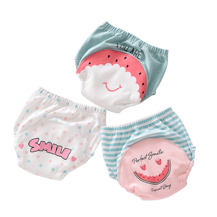 3db-os leszoktató bugyi készlet gyerekeknek, pamut, fehér/rózsaszín, 10-15 kg