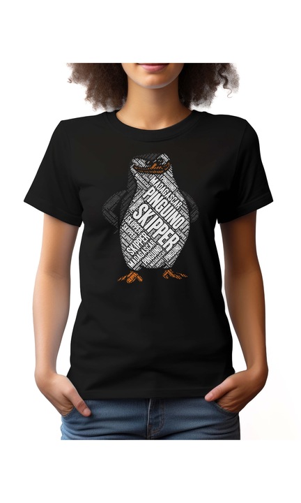 Bestcase® Tricou dama cu Imprimeu Skipper, Din bumbac, Regular fit, Maneca scurta, NF652, Negru, L