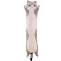 Jucarie pisica plus lunga tip perna Virtual Trend®, umplutura hipoalergenica, pentru copii si adulti, lungime 50 cm, culoare Gri