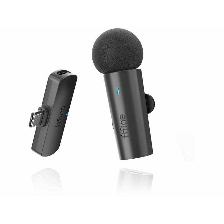 Set microfon cu clips fara fir Fifine M6 (raza de 15 m)[USB-C]