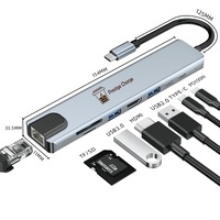 Hub USB-C adaptor 8 in 1, PRESTIGE CHARGE®, intrare Type-C, iesire LAN RJ45 Ethernet/HDMI 4k/ USB-C PD 100W/ USB-C /USB 3.0/USB 2.0/ SD/TF Card, Docking Station pentru Laptop, MacBook Air/Pro, Tableta, Aluminiu