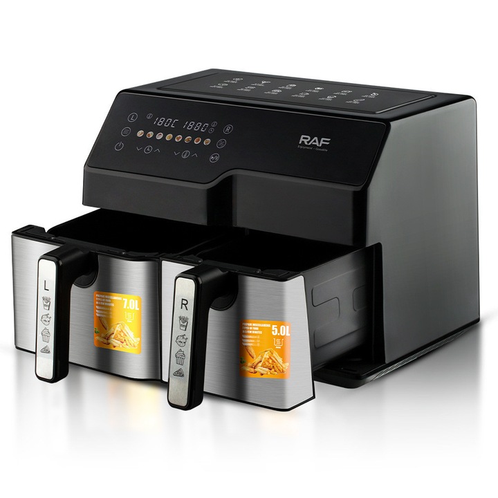 RAF 12 literes okos digitális air fryer 2 kosárral receptkönyvel