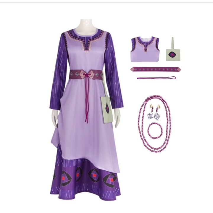 Rochie Printesa Fete Wish Asha Cosplay Costum, ANUTETOUNI®, Poliester, 120-130 cm, Violet