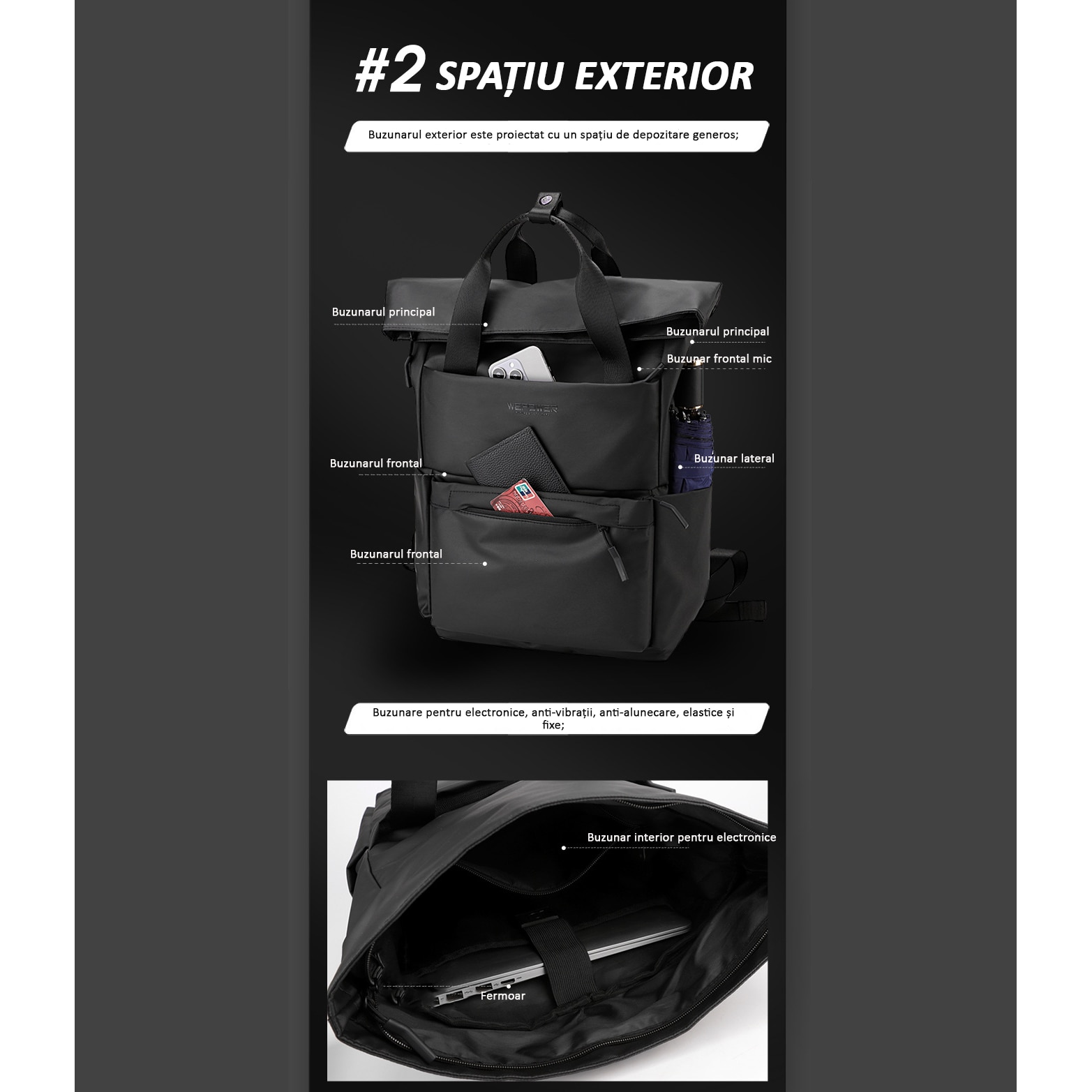 Rucsac multifunctional, laptop, impermeabil, office, business, albastru inchis, Obralix®