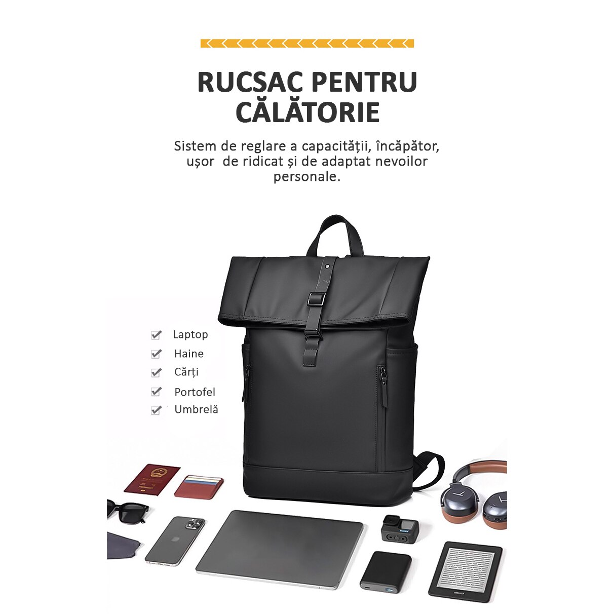 Rucsac laptop, multifunctional, impermeabil, rezistent, business, elegant, negru, OBRALIX