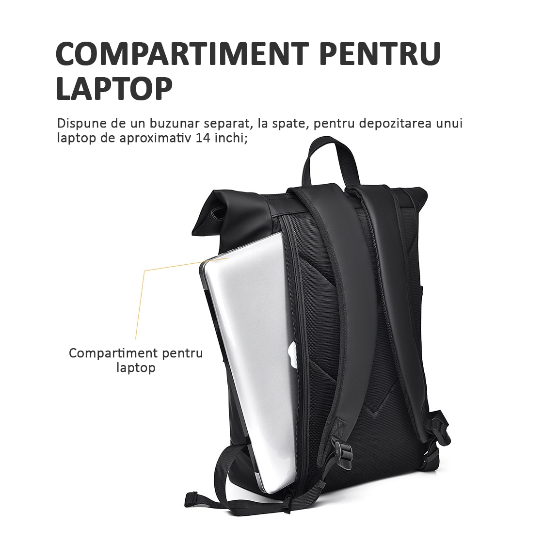 Rucsac laptop, multifunctional, impermeabil, rezistent, business, elegant, negru, OBRALIX