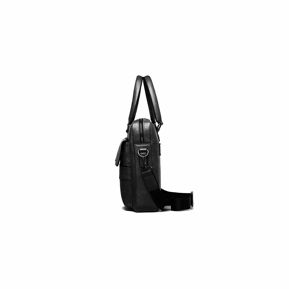 Geanta business eleganta pentru laptop din piele ecologica culoare neagra, compatibilitate laptop pana la 15'6 inch