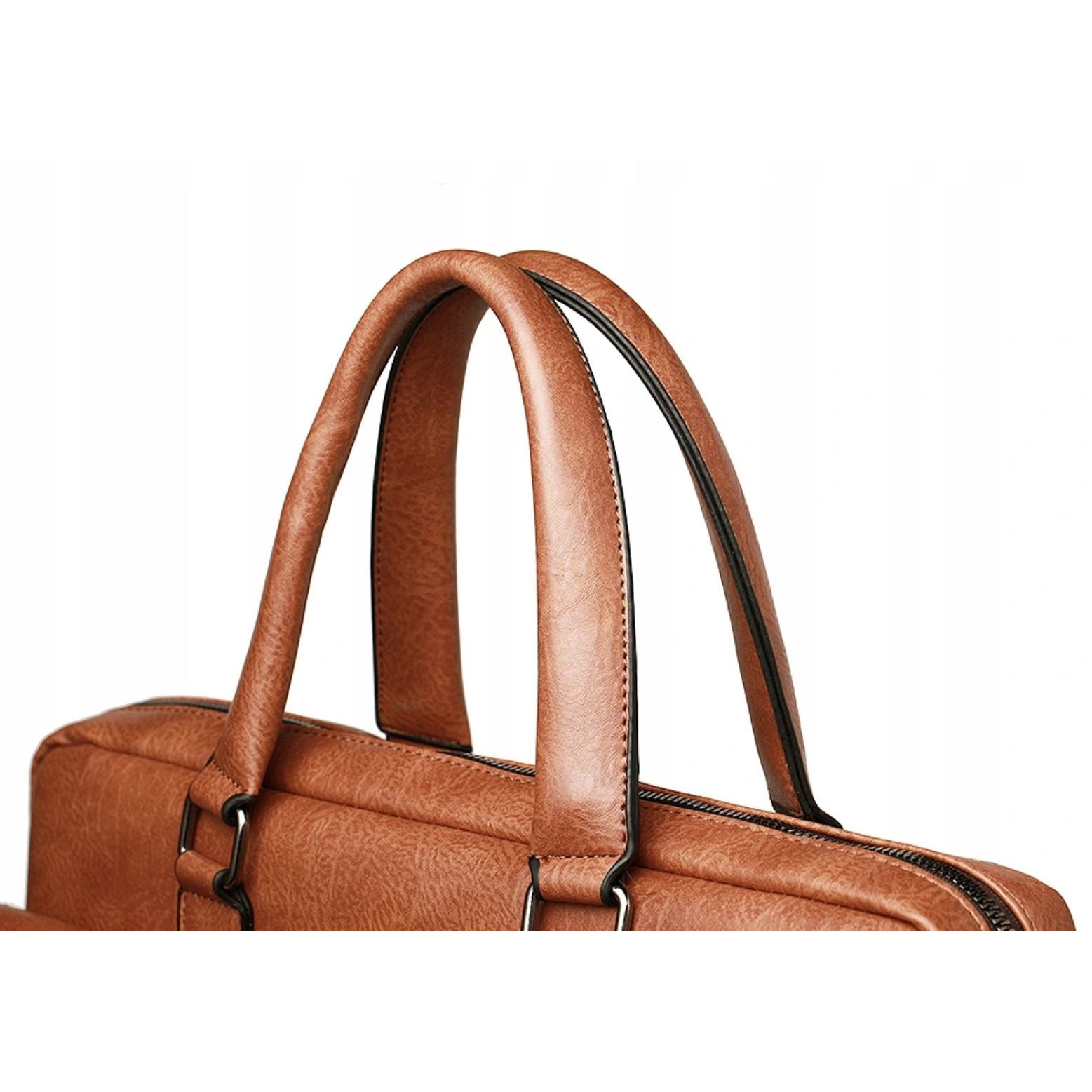 Geanta business eleganta cu fermoar pentru laptop din piele ecologica culoare maro, compatibilitate laptop pana la 15'6 inch