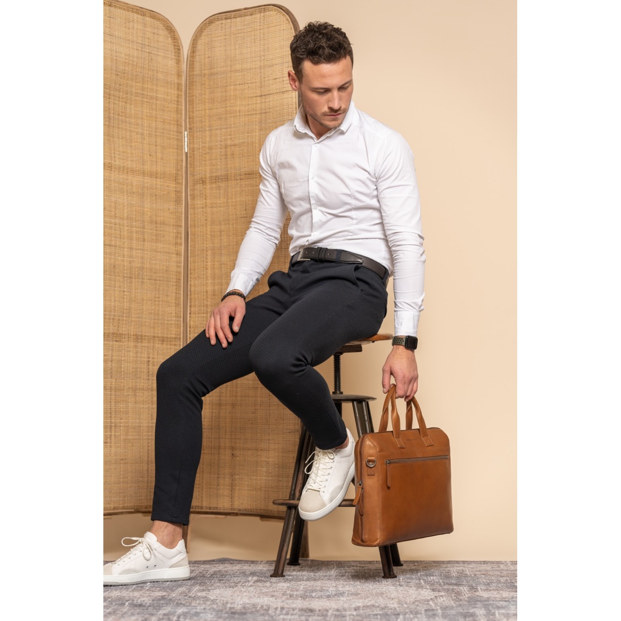 Geanta de laptop din piele naturala, The Chesterfield Brand, Levanto 14 inch, Maro coniac