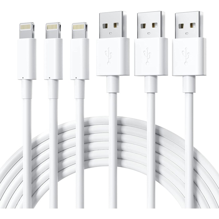 Cablu de date, GlobaLink, 3 buc, USB A la lightning, Fast charge, 1 m fiecare