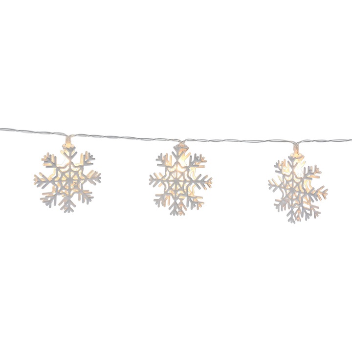 Коледни лампички Koopman White Snowflakes, 120 см, 10 светодиода в топло бяло, Защита IP20