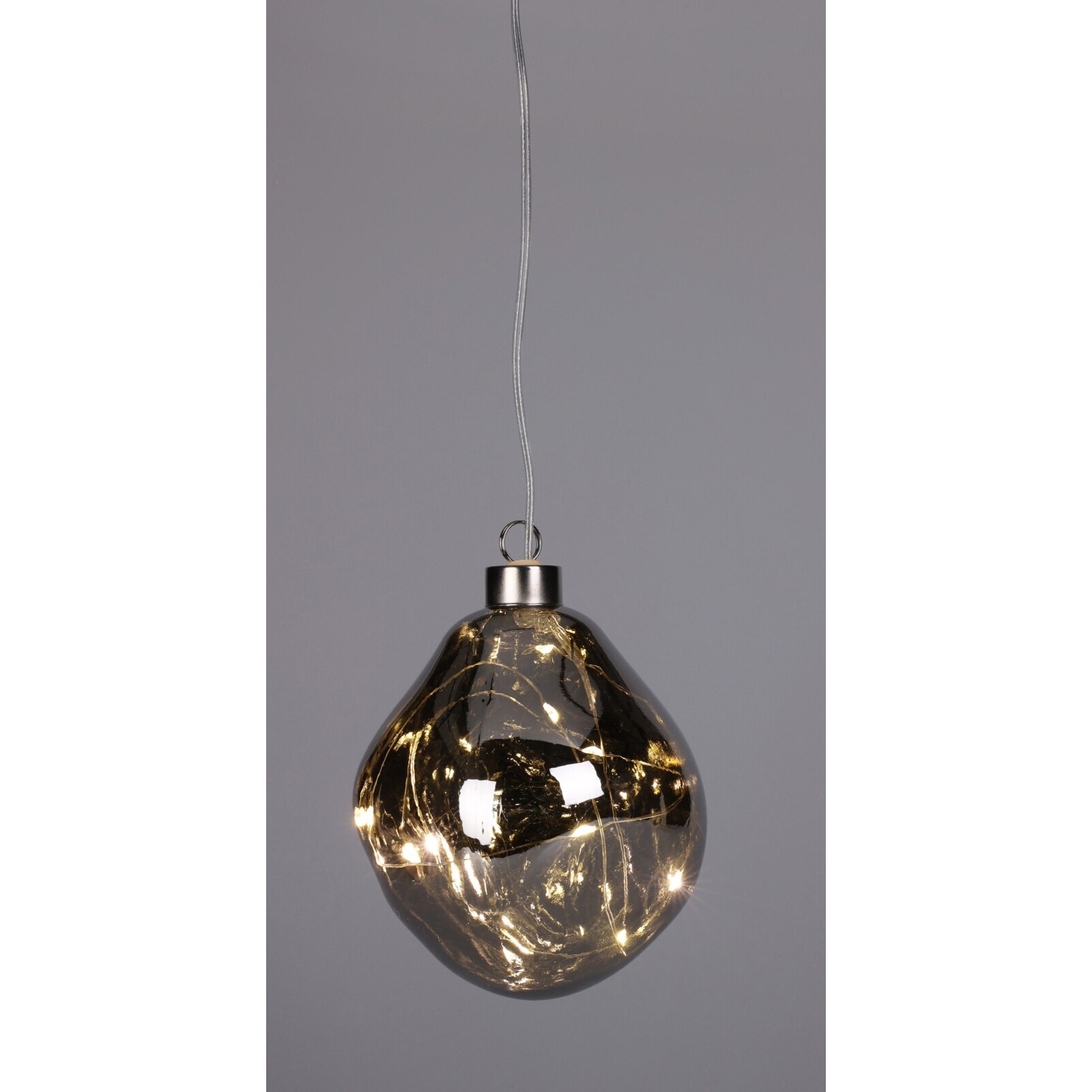 Glob decorativ cu 8 Led-uri Organic, diametru 10 cm, sticla, lumina alb-cald, argintiu