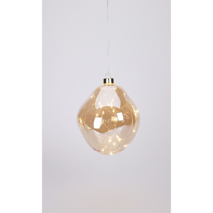Glob decorativ cu 15 Led-uri Organic, diametru 15 cm, sticla, lumina alb-cald, auriu