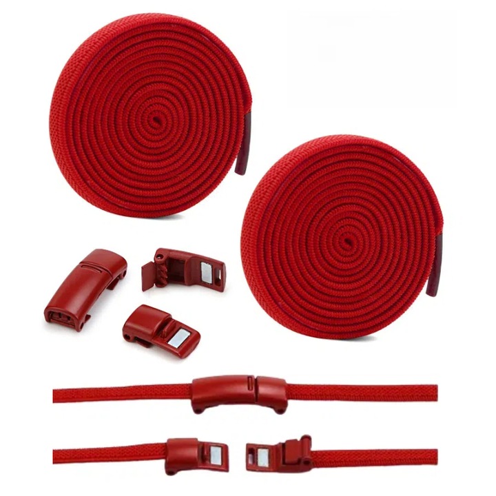 Еластични връзки, магнитни, текстилни, червени, 0.6x110см