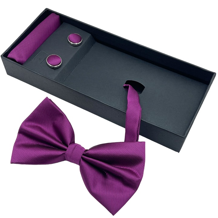 Set papion mov magenta MISTERY, Cu butoni si batista