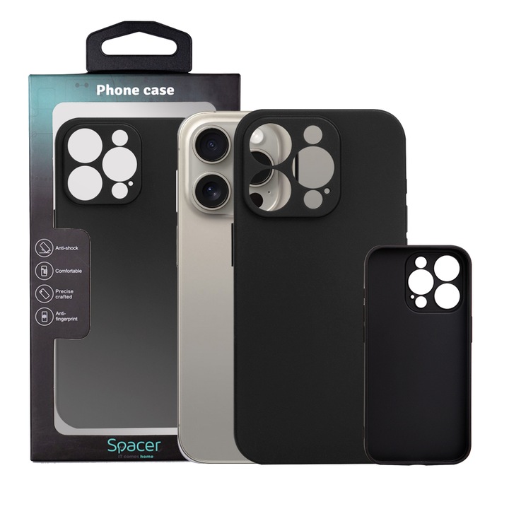 Husa pentru Iphone 15 Pro Spacer, grosime 1.5mm, material flexibil TPU, negru