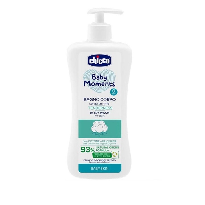 Chicco Baby Moments душ гел с глицерин и памук, без сълзи, 500 ml
