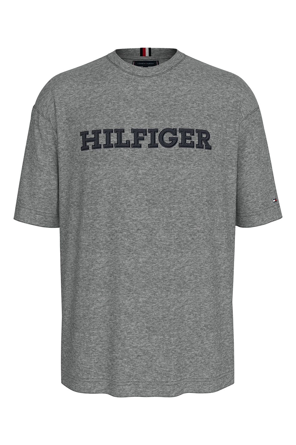 Tommy Hilfiger, Tricou cu broderie logo, Gri, M