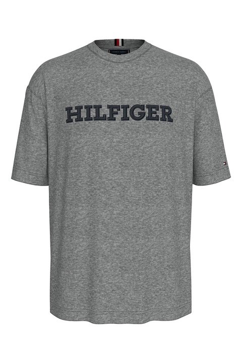 Tommy Hilfiger, Tricou cu broderie logo, Gri