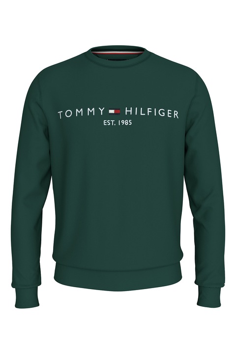 Tommy Hilfiger, Bluza de trening din amestec de bumbac organic cu logo, Verde englez