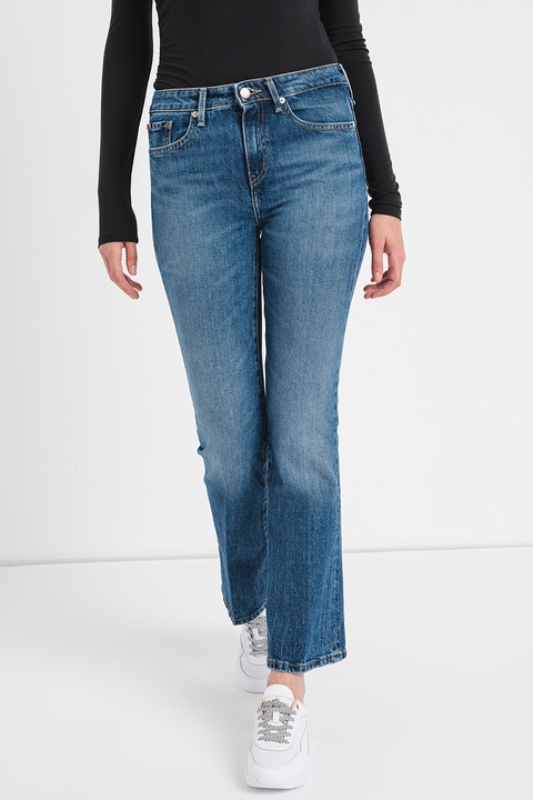 Tommy Hilfiger, Blugi crop cu croiala kick flared, Albastru inchis, W30-L30