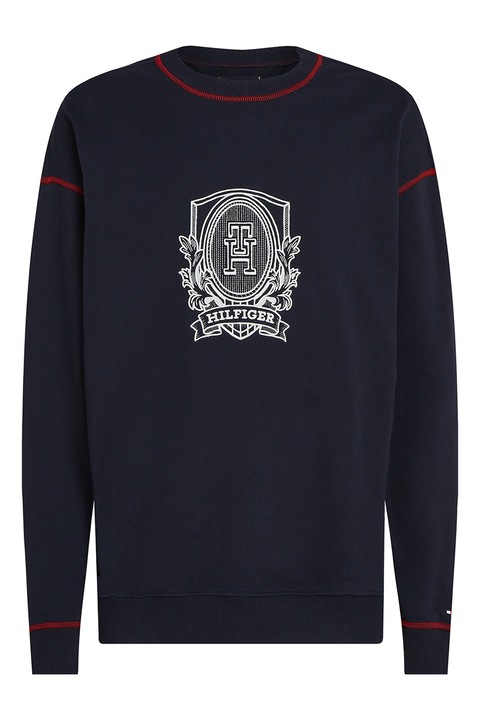 Tommy Hilfiger, Bluza de trening cu maneci cazute si broderie logo, Negru