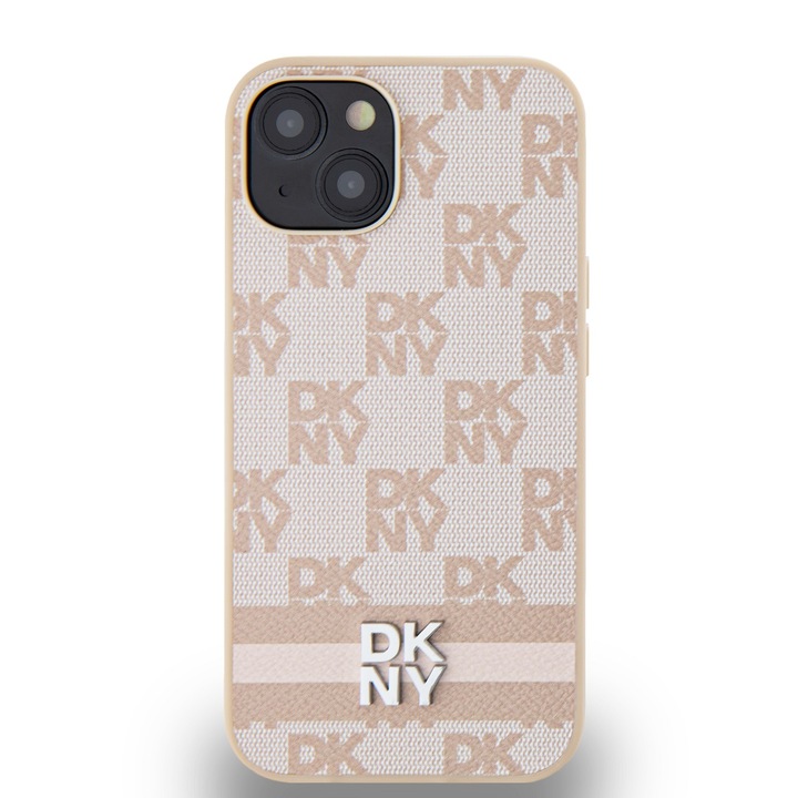 iPhone 13/14/15, DKNY, monogram, ökológiai bőr/TPU, rózsaszínű borítás