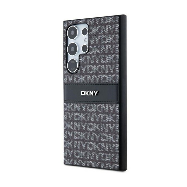 DKNY Leather Mono Stripe & Metal Logo telefontok, Samsung Galaxy S24 Ultra telefonhoz, eco-bőr, fekete