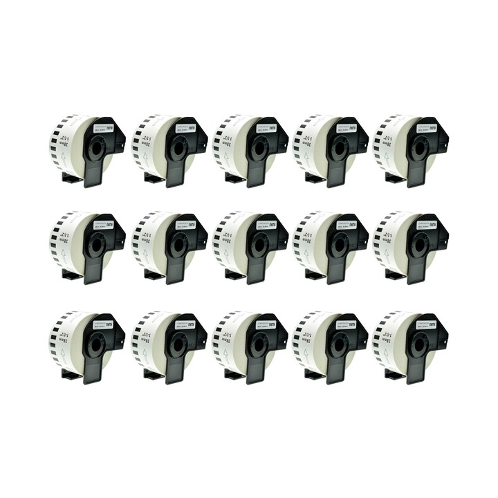 Set de 15 Role Banda Adeziva DK 22225 38 mm X 30.48 m Alb Compatibile Brother P-Touch QL 1000 Series / QL 1050 / QL 1060 N / QL 500 / QL 550 / QL 560 / QL 570 / QL 580 / QL 650 TD / QL 700 / QL 710 W / QL 720 NW QL 800 /QL 810 W /QL 820 NWB