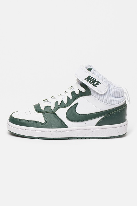 Nike, Спортни обувки Court Borough 2 с кожа, Бял/Тъмнозелен