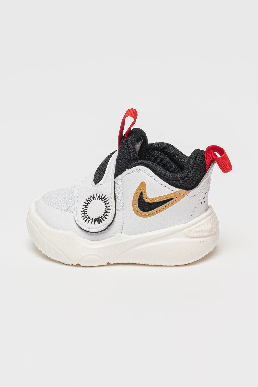 Nike, Pantofi sport de piele si plasa cu velcro, pentru baschet Hustle D11, Negru stins, Alb optic, 19.5 EU