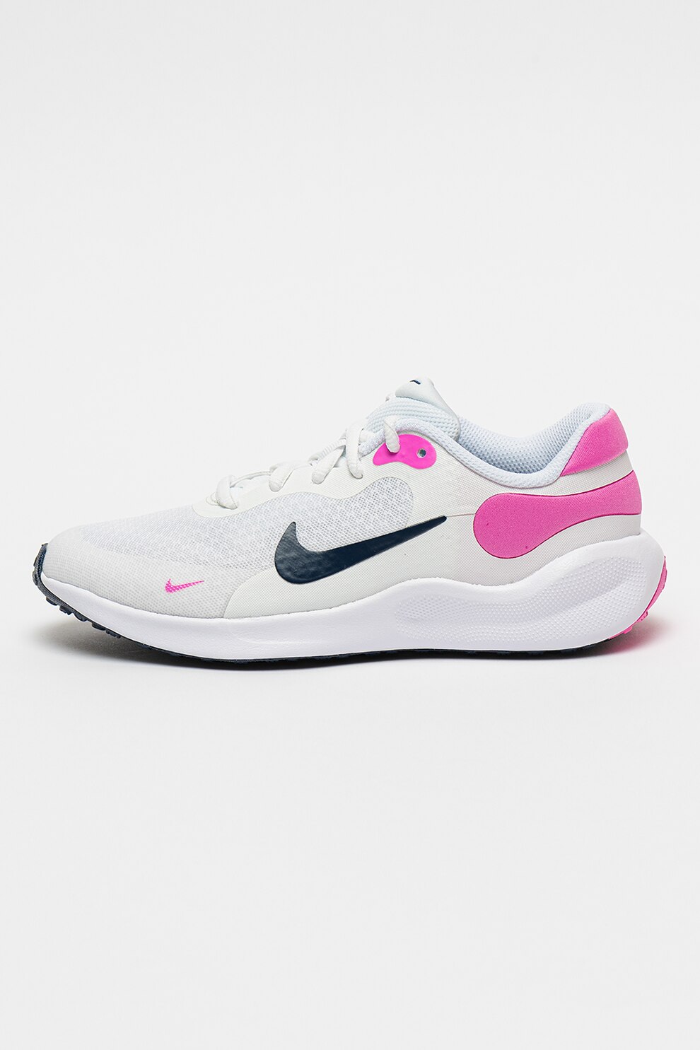 Nike, Pantofi cu imprimeu logo, pentru alergare Revolution 7, Alb, Roz, 37.5 EU