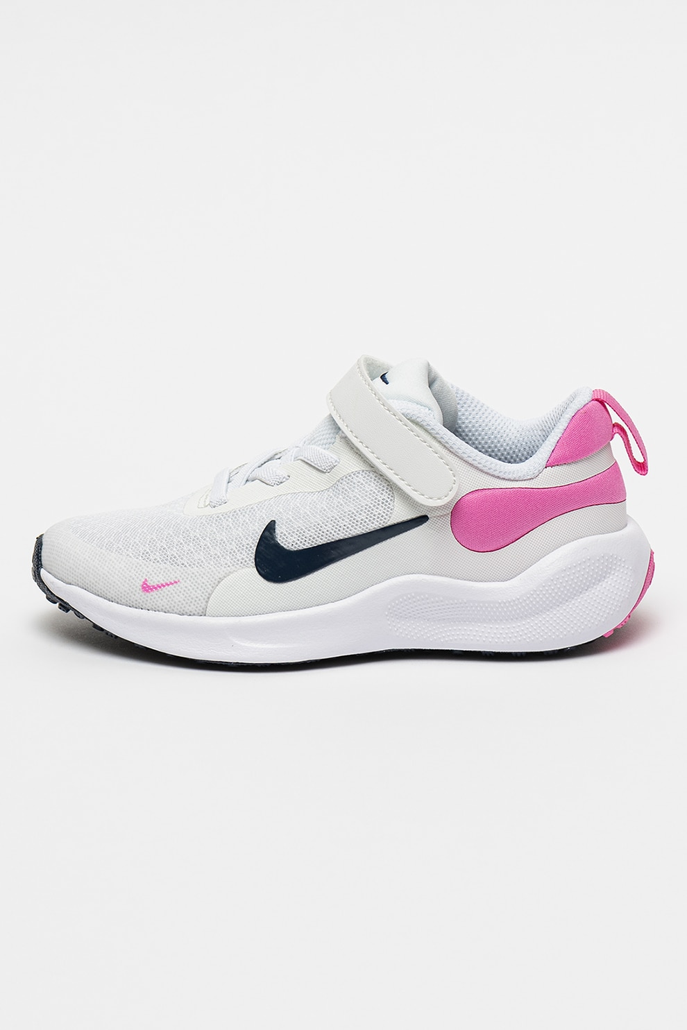 Nike, Pantofi cu amortizare si velcro, pentru alergare Revolution 7, Alb optic, Roz, 27.5 EU