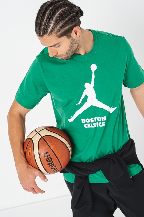 Nike, Tricou cu logo pentru baschet Boston Celtics, Alb/Verde aquamarin