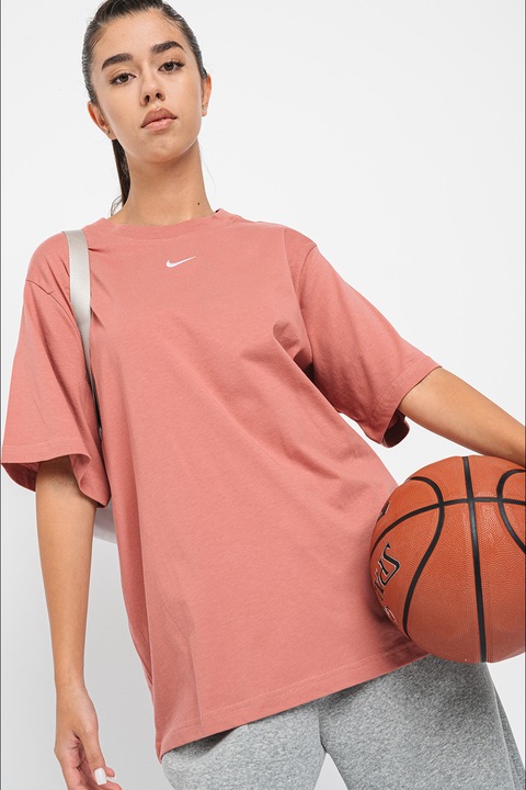 Nike, Памучна тениска Sportswear Essential, Прашно розово, XL