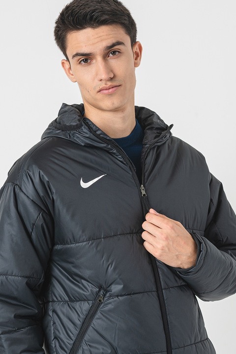 Nike, Jacheta cu fermoar si gluga pentru fotbal, Alb/Negru