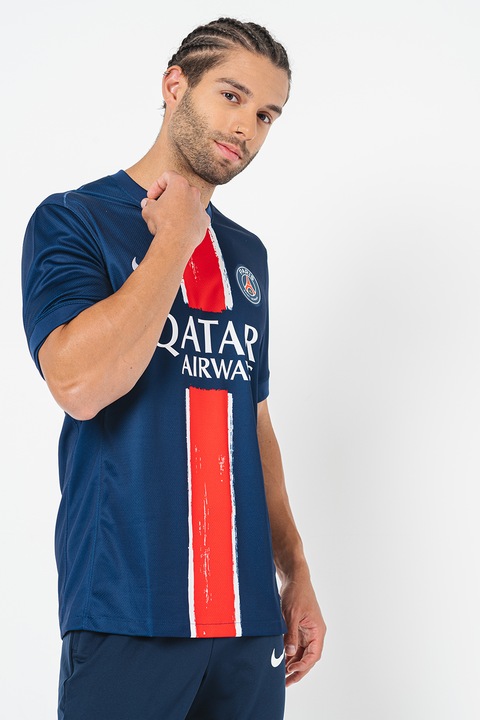 Nike, Футболна тениска с овално деколте, Бял/Аленочервен/Тъмносин